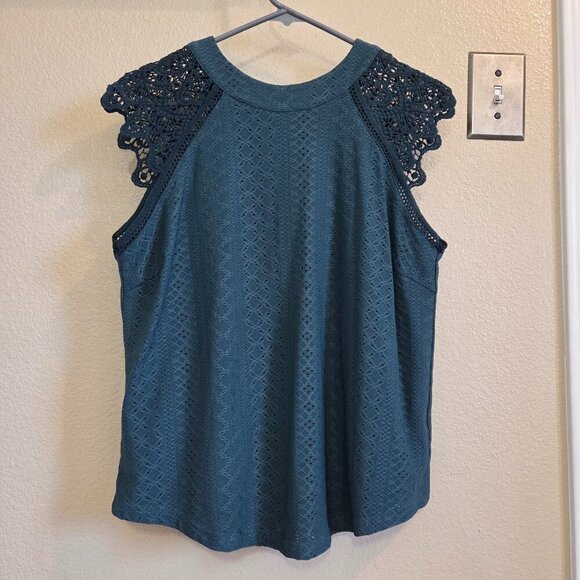 SHEIN Tops - Shein Frenchy Contrast Lace Tie Back Dark Green Blouse Size Medium Summer Spring